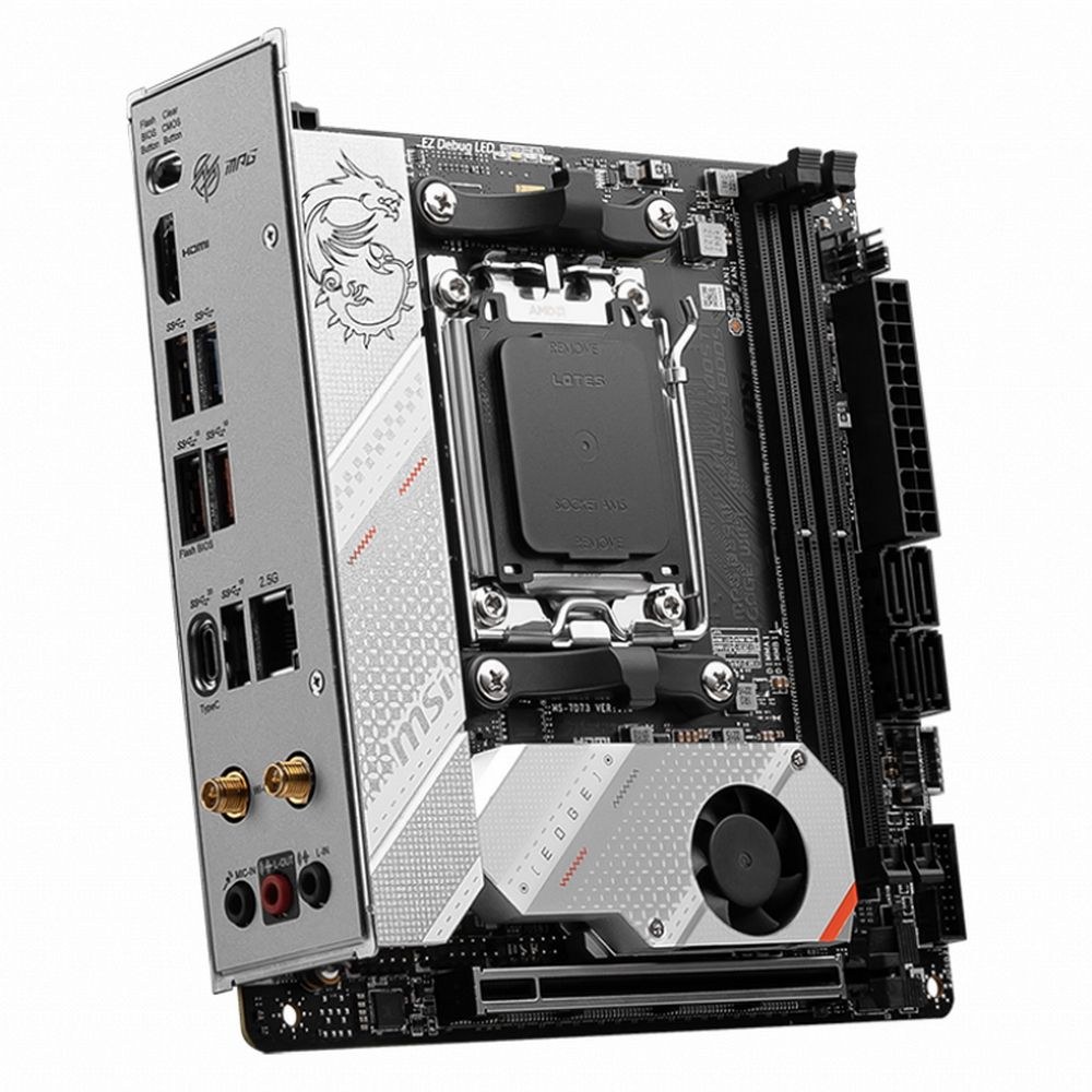 Фото Материнская плата MSI MPG B650I EDGE WIFI, AM5, AMD B650, 2xDDR5, 4xSATA, 2xM.2, 1xPCI-E 4.0 x16, 1xHDMI, 1x 2.5Gb LAN, 3xUSB-A 3.2 Gen 2, 2xUSB-A 3.2 Gen 1, 1xUSB-C 3.2 Gen 2x2, 3x3.5 мм, 7.1, Mini-ITX