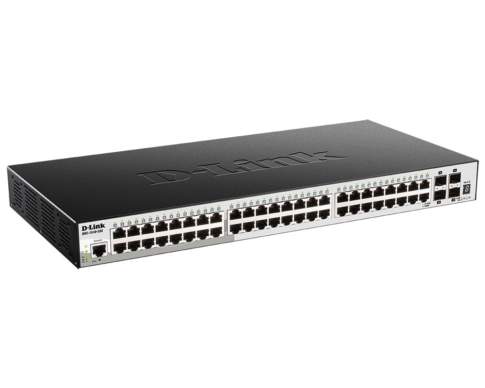 Фото Коммутатор D-Link DGS-1510-52X/A2A Настраиваемый стекируемый коммутатор SmartPro уровня 2+ с 48 портами 10/100/1000Base-T и 4 портами 10Gbase-X SFP+