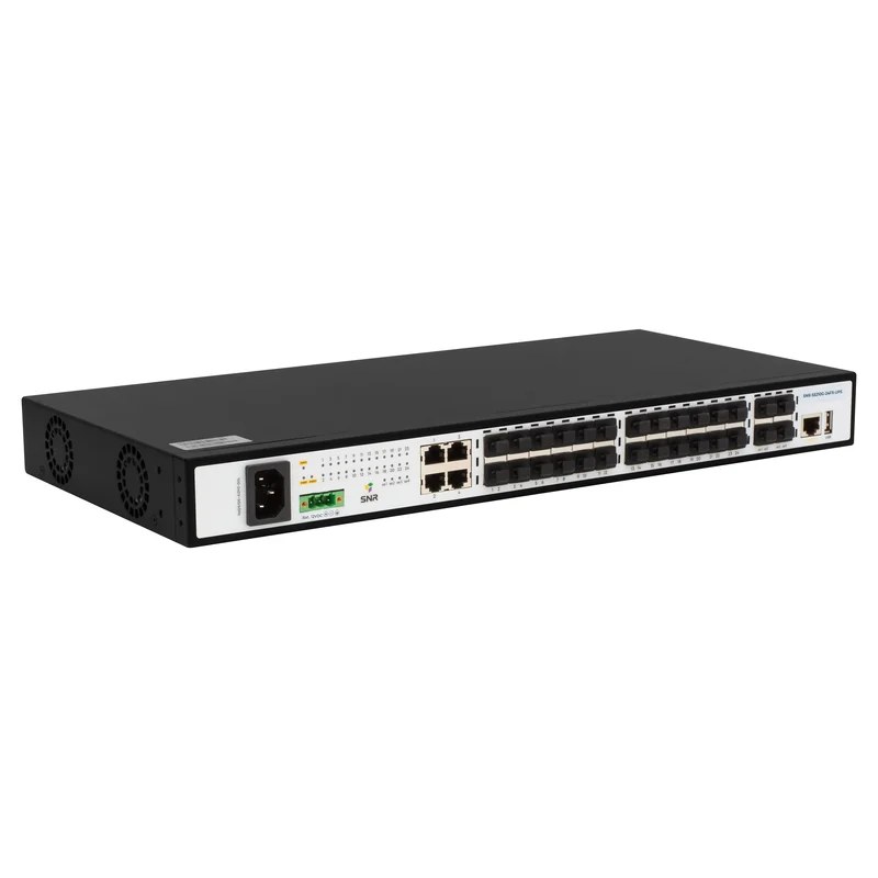 Фото Управляемый коммутатор SNR уровня 2+, 20 портов 100/1000Base-X SFP, 4 порта Combo 10/100/1000Base-T 100/1000Base-X SFP, 4 порта 1/10G SFP+, встроенный БП ~220V AC, разъем для АКБ 12V с возможностью за