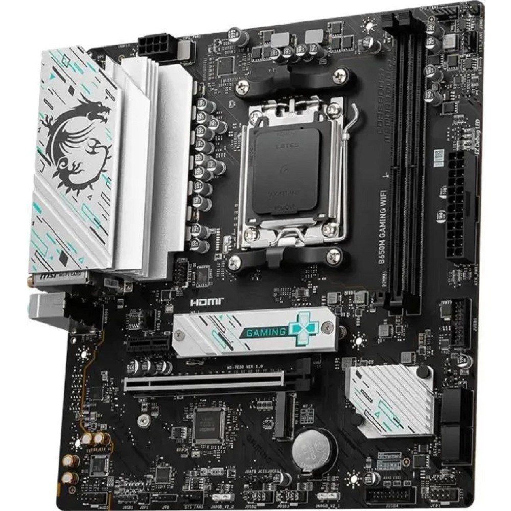 Фото Материнская плата MSI B650M GAMING WIFI, AM5, AMD B650, 2xDDR5, 4xSATA, 2xM.2, 1xPCIe 4.0 x16, 1xPCIe 3.0 x1, 1xDP, 1xHDMI, 1x2.5Gb LAN, Wi-Fi 6E, Bluetooth 5.3, 1xUSB-C 5Gbps, 3xUSB-A 5Gbps, 2xUSB-A 2.0, 1xS/PDIF, 5x3.5 мм, 7.1, mATX