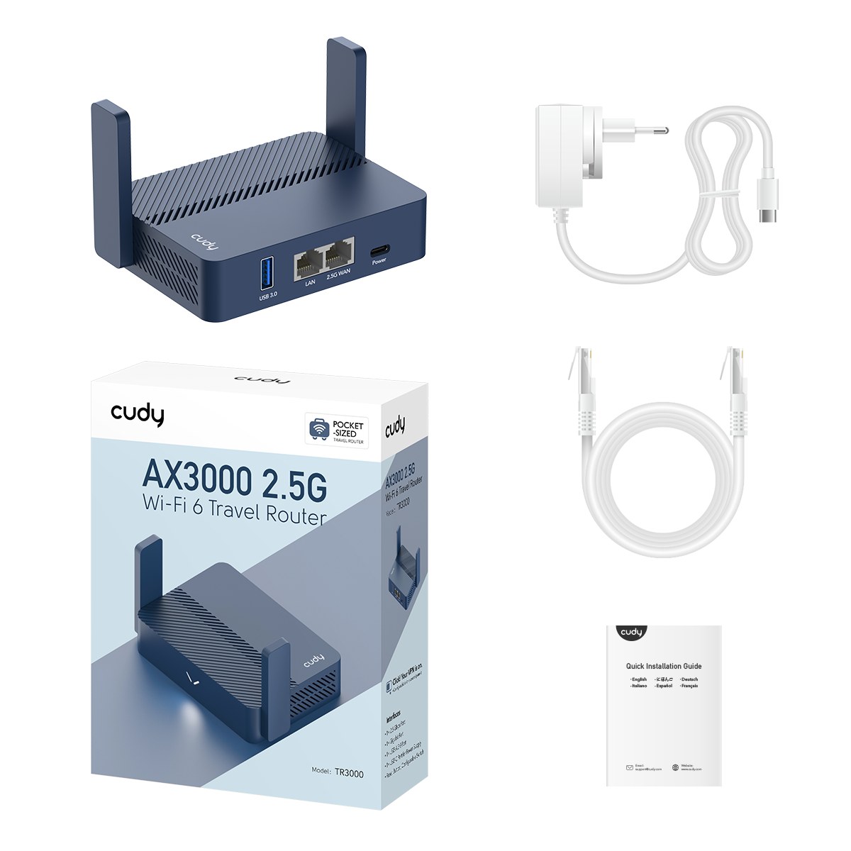 Фото Маршрутизатор Cudy TR3000, AX3000, 2,5 Gbит/с (WAN) + 1 Gbит/с (LAN)1 USB3.0, MU-MIMO, Mesh (TR3000)