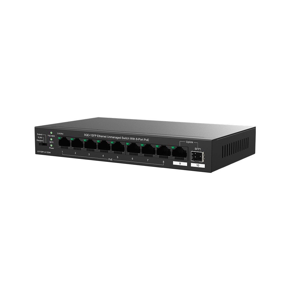 Фото Коммутатор IP-COM G1110PF-8-120W, 9×1 Гбит/с + 1×1 Гбит/с SFP, неуправляемый