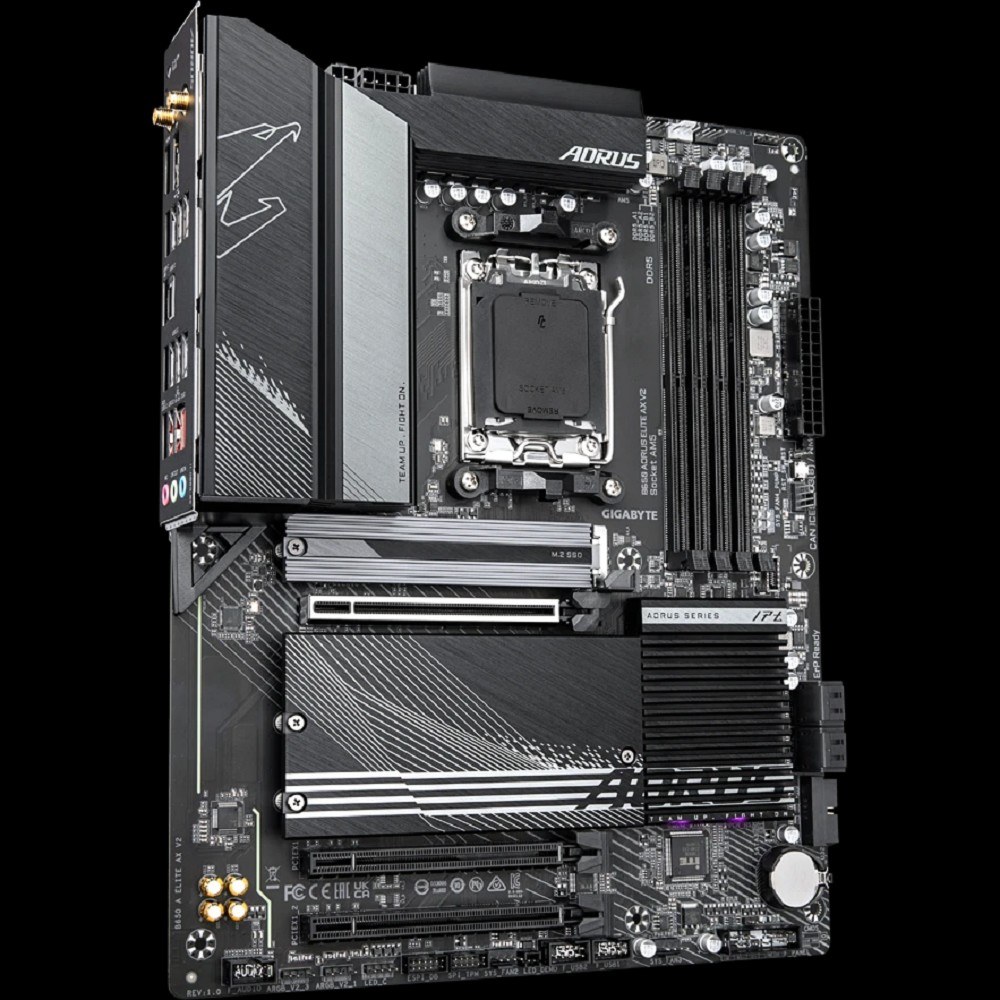 Фото Материнская плата GIGABYTE B650 AORUS ELITE AX V2, AM5, AMD B650, 4xDDR5, 4xSATA, 3xM.2, 1xPCI-E 4.0 x16, 1xHDMI, 1xDP, 1xUSB-C 3.2 Gen 2, 5xUSB-A 3.2 Gen 1, 2xUSB-A 3.2 Gen 2, 4xUSB-A 2.0, 1x 2.5Gb LAN, 3x3.5 мм, 7.1, ATX