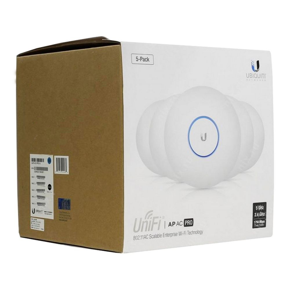 Фото Комплект точек доступа [UAP-AC-PRO-5-EU] Ubiquiti UniFi AP AC Pro (5-pack) из 5ти точек доступа, 2.4/5 ГГц, 3x3 MIMO, до 1300+450 Мбит/с, 2 гигабитных сетевых порта, поддержка питания IEEE 802.3af PoE/802.3at PoE+. Дистанция связи до 122 метров.