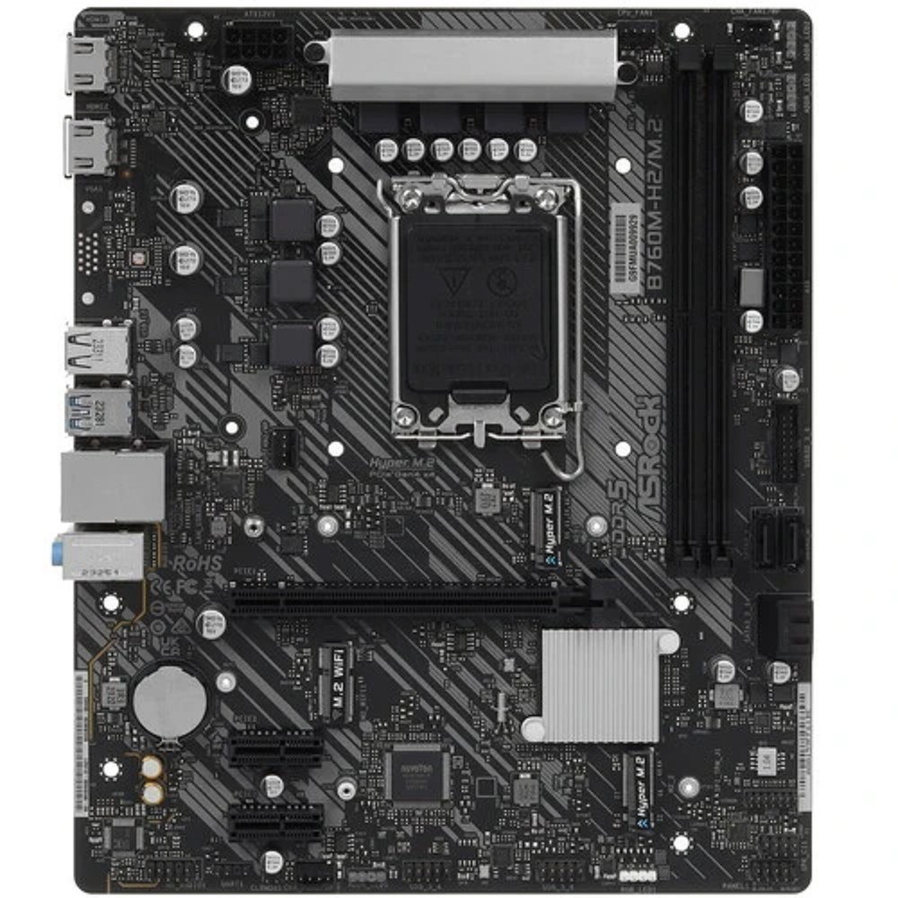 Фото Материнская плата ASRock B760M-H2/M.2, LGA 1700, Intel B760, 2xDDR5, 4xSATA, 2xM.2, 1xPCIe 4.0 x16, 2xPCIe x1, 2xHDMI, 1x2.5Gb LAN, 2xUSB-A 3.2 Gen 1, 3xUSB 2.0, 3x3.5 мм, 7.1, mATX