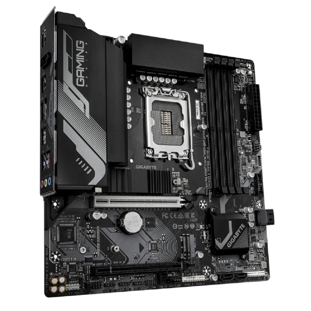 Фото Материнская плата Gigabyte B760M GAMING X WIFI6E GEN5, LGA1700, Intel B760, 4xDDR5, 4xSATA, 2xM.2, 1xPCIe 5.0 x16, 1xPCIe 3.0 x4, 1xHDMI, 1xDP, 1x2.5Gb LAN, Wi-Fi 6E, Bluetooth 5.3, 3xUSB-A 5Gbps, 5xUSB-A 2.0, 3x3.5 мм, 7.1, mATX