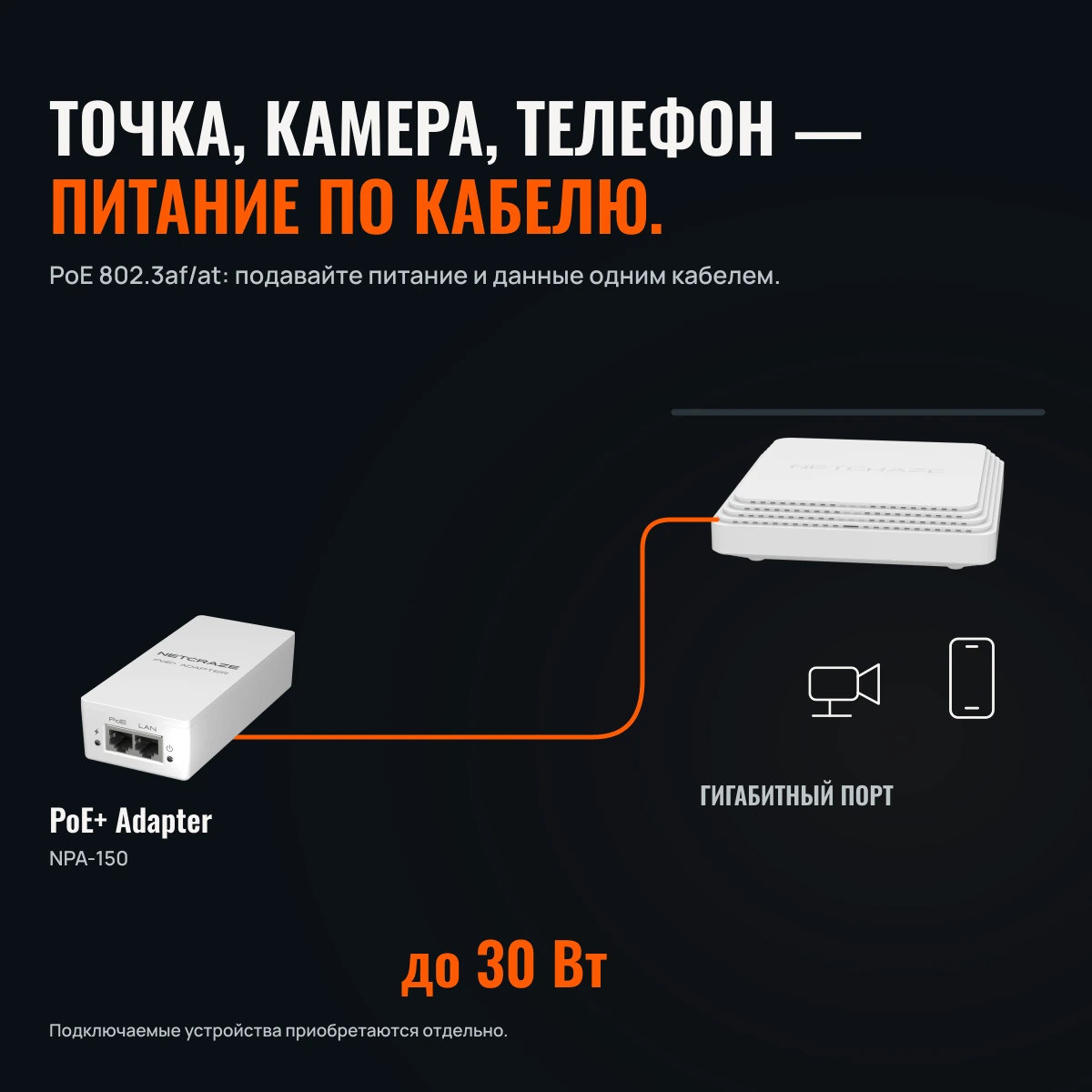 Netcraze PoE+ Adapter (NPA-150). ОДИН КАБЕЛЬ. ДАННЫЕ И ПИТАНИЕ.