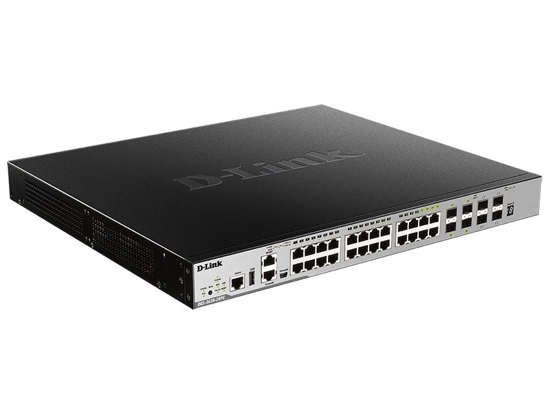 Фото Коммутатор D-Link DGS-3630-28PC/A2ASI, 24×1 Гбит/с PoE + 4×10 Гбит/с SFP+, управляемый