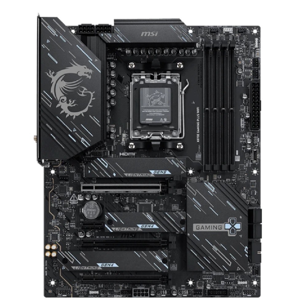 Фото Материнская плата MSI X870E GAMING PLUS WIFI, AM5, AMD X870E, 4xDDR5, 4xSATA, 3xM.2, 1xPCIe 5.0 x16, 1xPCIe 4.0 x4, 2xPCIe 3.0 x1, 1xHDMI, 1xUSB Type-C, 1x5Gb LAN, Wi-Fi 7, Bluetooth 5.4, 2xUSB-C 20Gbps, 1xUSB-C 40Gbps, 2xUSB-A 5Gbps, 2xUSB-A 10Gbps, 4xUS