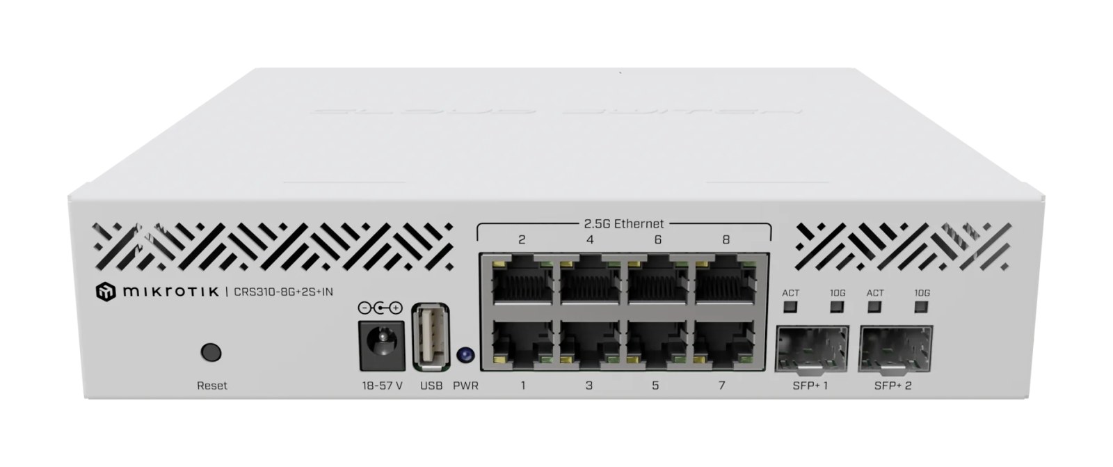 Фото Коммутатор MikroTik CRS310-8G+2S+IN, 8×2.5 Гбит/с + 2×10 Гбит/с SFP+, управляемый