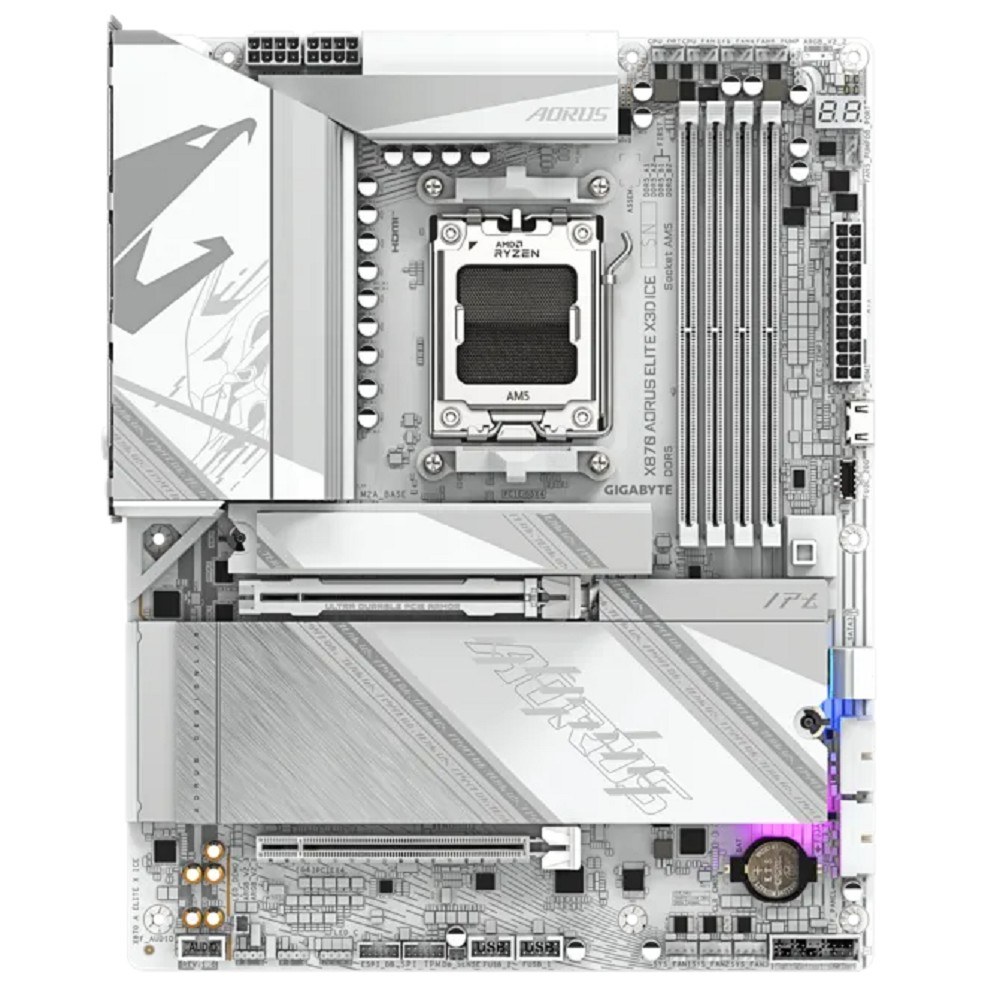 Фото Материнская плата Gigabyte X870 A ELITE X ICE Socket AM5 AMD X870 4xDDR5 ATX AC`97 8ch(7.1) 2.5Gg RAID+HDMI