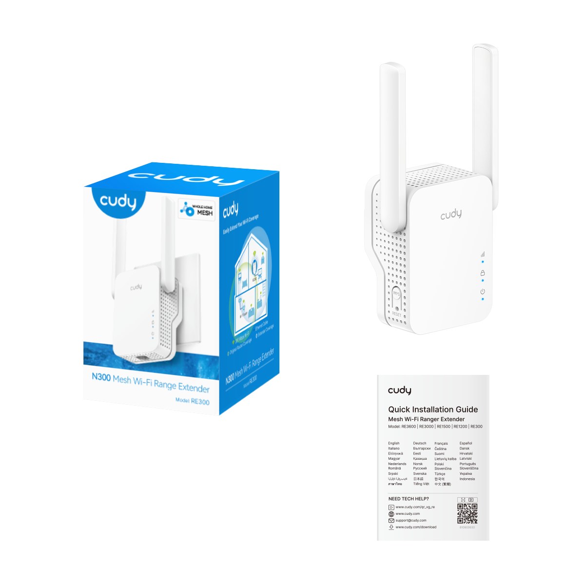Фото Усилитель Wi-Fi N300 Wi-Fi Mesh Repeater, AP mode, 300Mbps at 2.4GHz, 802.11/b/g/n, 1 10/100Mbps Port, WPS button, Intelligent Signal Light, Access Control, LED control, Cudy APP