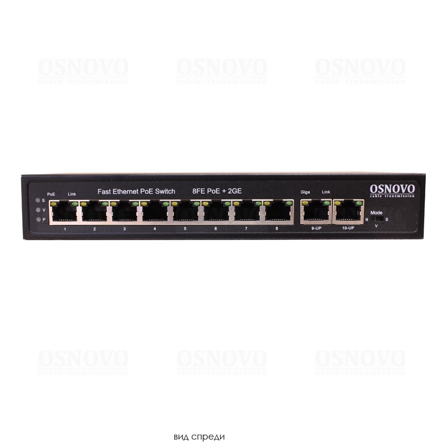 Фото Коммутатор PoE Osnovo SW-20820(120W), 8 x FE с поддержкой PoE (IEEE 802.3af/at), 2 x GE, до 30W на порт, суммарно до 115W