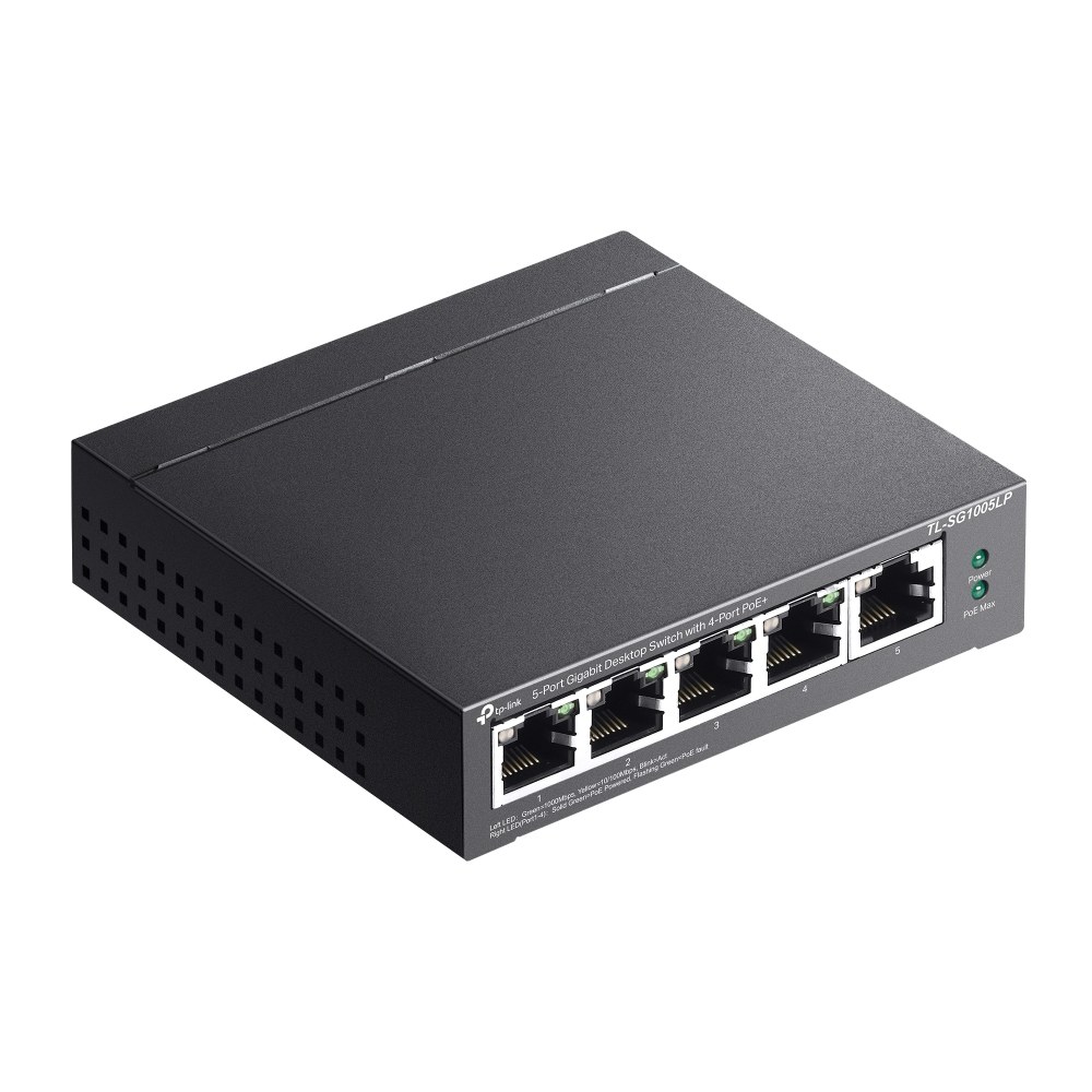 Фото Коммутатор TP-Link 5-Port Gigabit Unmanaged Switch with 4-Port PoE+, metal case, desktop mount, PoE budget 40W.